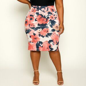 Silhouette Nyc Floral Stretchy Pencil Skirt XL White Pink Blue